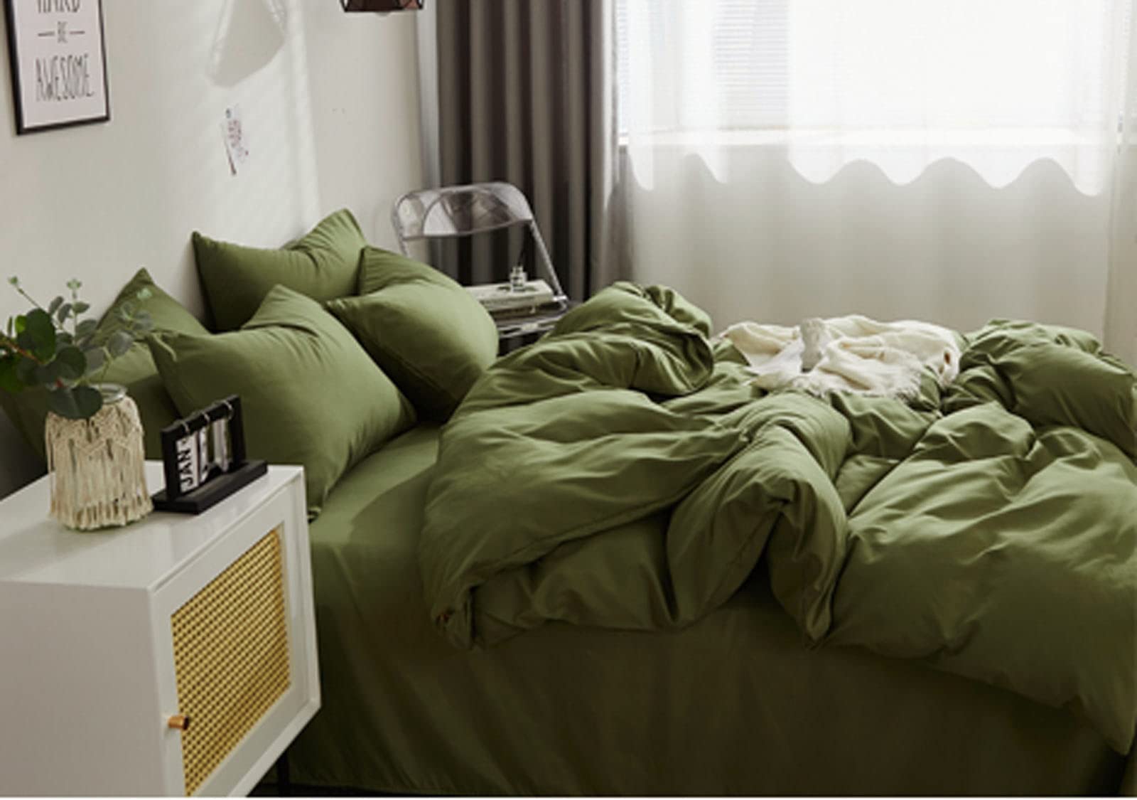 Photo 1 of Nanko Full Comforter Set Dark Green, Olive Green Soft Reversible All Season Down Alternative Quilted Duvet Insert, Microfiber Filling, Luxury Quality Bedding Sets in a Bag 3PCs 80x90, Hunter Green