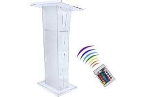 MECPRAMY Acrylic Podium,Led Light Lectern Stand for Churches,Weddings and Classrooms,23.6 * 17.7 * 43.3in,Easy to Set Up with Durable Acrylic Material, with a Shelf for Storage
