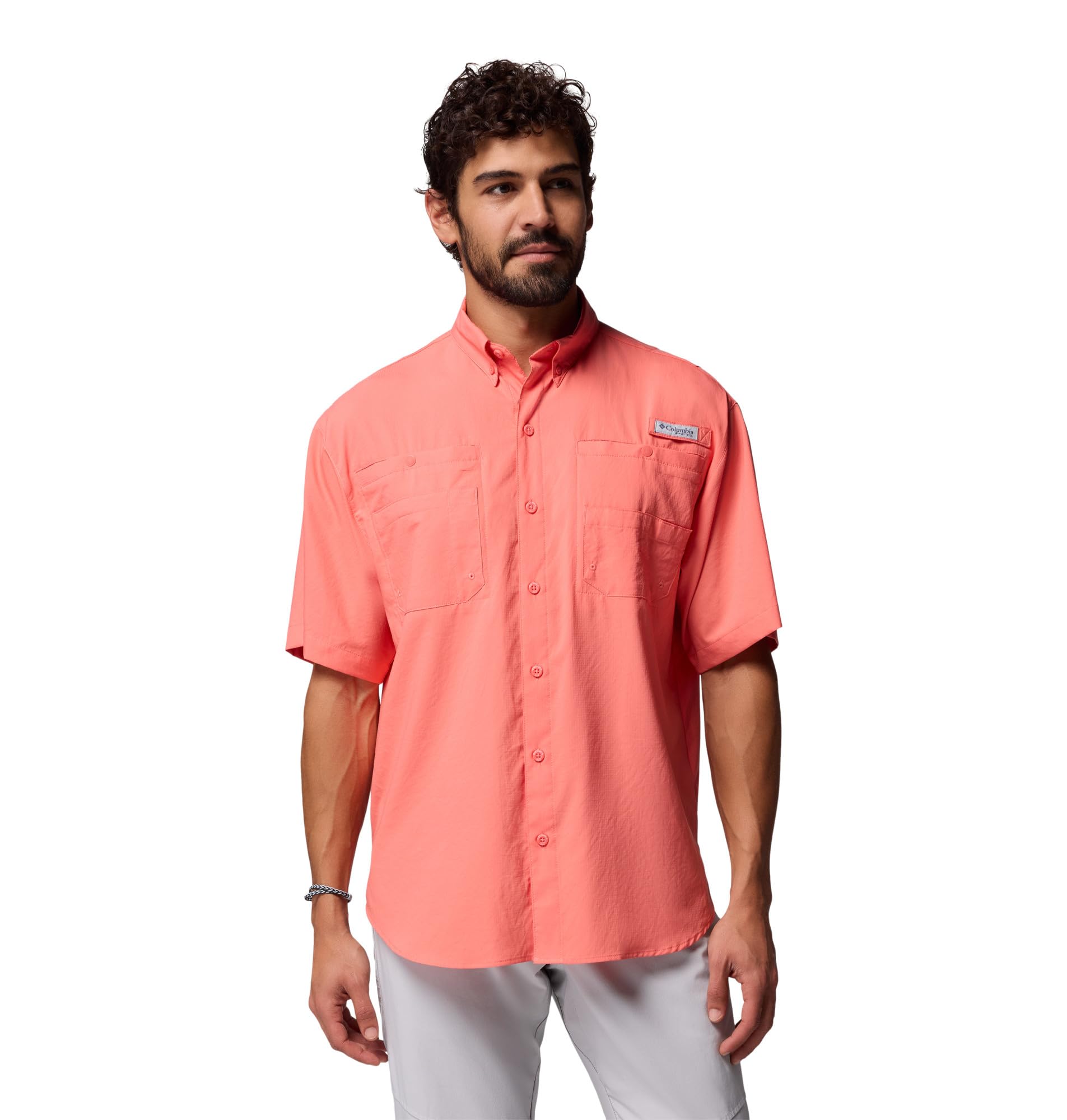 Columbia Mens PFG Tamiami II Short Sleeve Fishing Shirt, Melonade, Large Tall Image