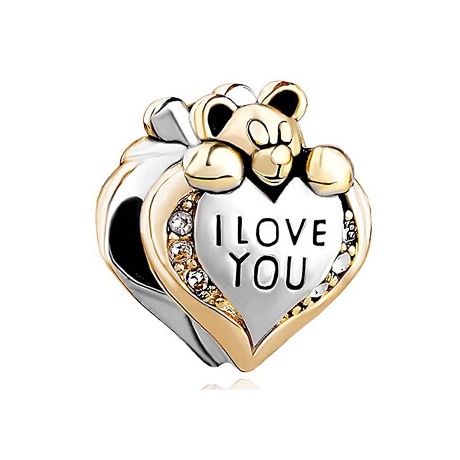 KunBead Jewelry Cute Teddy Bear Heart Love Charms Bead Compatible with Pandora Bracelets