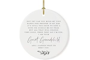 Andaz Press Round Porcelain Ceramic Surprise Baby Birth Announcement Great Grandparent's Christmas Tree Ornament Gift, Can't Wait to Meet You, General, 1-Pack, Gift Box
