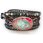 ZOSOJONA Boho Handmade Natural Stone Wrap Bracelets Turquoises Crystal Beads Bracelet Jewelry