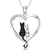 LWXIE Diamond Cat Necklace for Women 925 Sterling Silver Two Cat Heart Pendant Necklace Jewelry Gifts for Women Wife Girlfriend