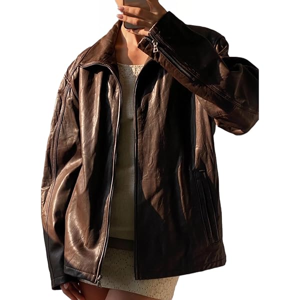 Women's Oversized 90's Vintage Style Black Bomber Leather