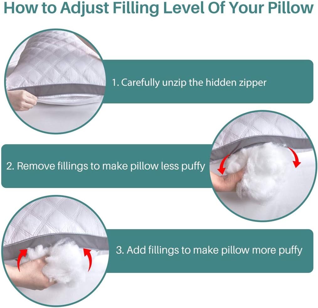 Oubonun Premium Adjustable Loft Quilted Body Pillows - Hypoallergenic Fluffy Pillow - Quality Plush Pillow - Down Alternative Pillow - Head Support Pillow - 21"x54": Home & Kitchen