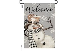 CROWNED BEAUTY Christmas Winter Garden Flag 12x18 Inch Double Sided Small Burlap for Outside Snowman Welcome Seasonal Holiday Yard Decoration CF1093-12