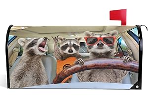 Oarencol Funny Raccoon Driving Animal Mailbox Covers Magnetic Garden Yard Home Decor Standard Size 21" x 18"