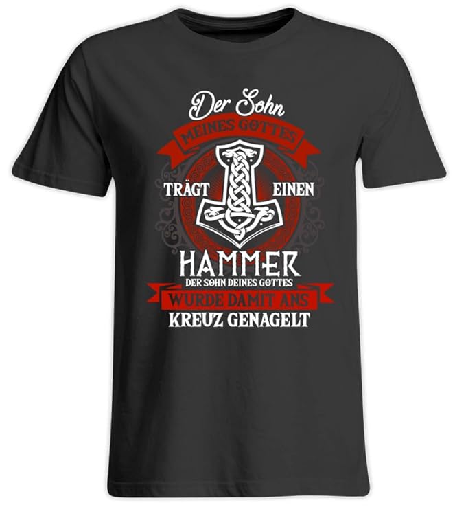 Shirtee Wikinger Valhalla Walhalla Thor Hammer - Übergrößenshirt -4XL-Tief Schwarz