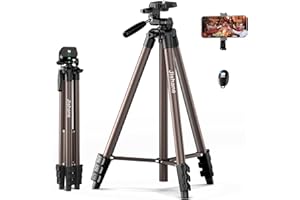 JISHANE 71" Camera Tripod,Lightweight Aluminum Phone Tripod with Wireless Remote, Phone Holder & Carry Bag, Portable Travel Camera Stand for Smartphones Canon Nikon DSLR Cameras, Max Load 6.6 lb (Rose Gold)
