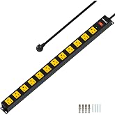 12 Outlet Long Power Strip, 2100 Joules Surge Protector, 6FT Power Cord, Wide Spaced Outlet Power Bar, Overload Protection Switch, Industrial Heavy Duty for Work Bench, Shop, Garage
