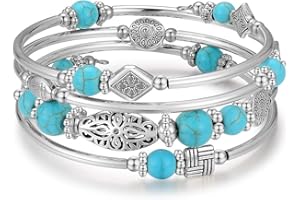 BULINLIN Layered Wrap Bangle Turquoise Bracelet - Bead Bracelet with Natural Agate Stone, Gifts For Women