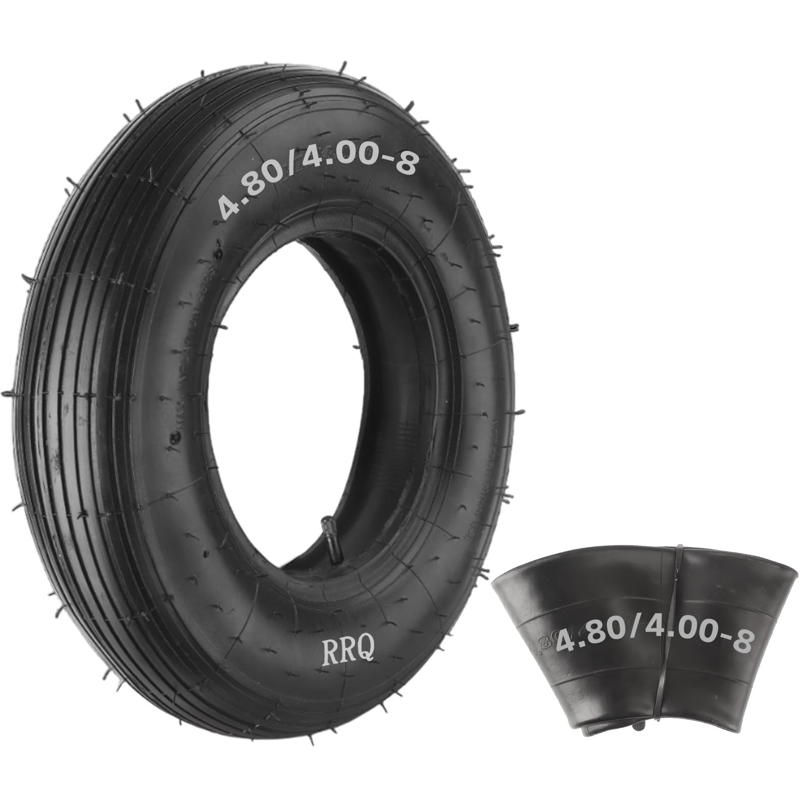 Photo 1 of (1-Set) RRQ 4.80/4.00-8" Tire and Inner Tube Set, Universal Replacement Pneumatic Tires, Fits 15.5-inch wheels, TR-13 Straight Valve Stem, for Wheelbarrows, Dollies, Trolleys, Garden Carts and More