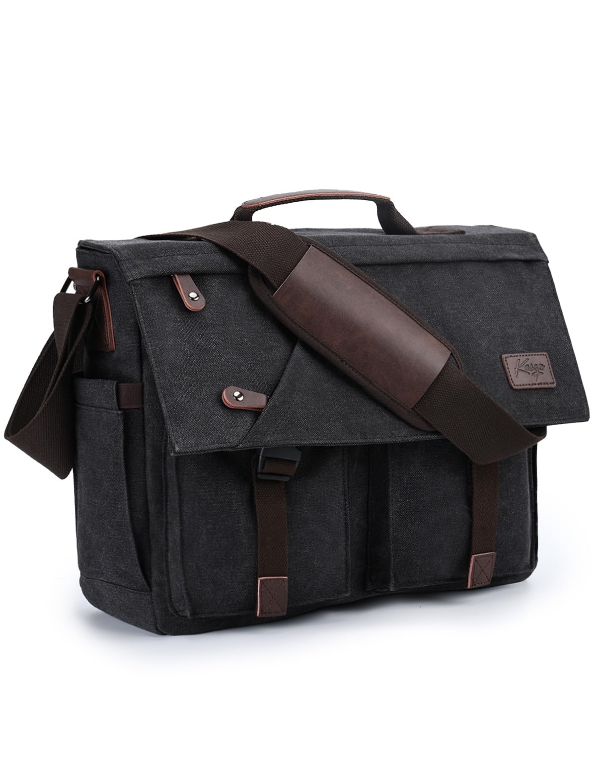 Kasgo Messenger Bags for Men, Water-Resistant Canvas Laptop Satchel 17 inch Vintage Mens Shoulder Bag Briefcase with Padded Shoulder Strap and Luggage Sleeve