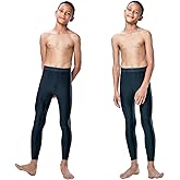 DEVOPS 2 Pack Youth & Boys Thermal Compression Baselayer Sport Tights Fleece Lined Pants & Long Sleeve Top