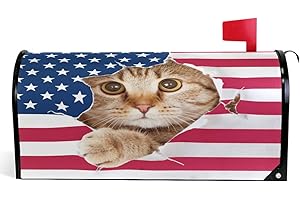 Wamika Cute Kitty Cat Mailbox Cover American USA Flag Mailbox Covers Magnetic Mailbox Wraps Post Letter Box Cover Large Size 18" X 21"