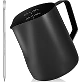 Milk Frother Pitcher 20 OZ, Espresso Milk Frothing Pitcher, Milk Steamer Cup Steaming Pitcher, Stainless Steel Coffee Froth Cup with Latte Art Pen for Coffee Cappuccino (Black)