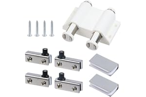 Antrader Stainless Steel Glass Door Pivot Hinge Double Head Magnetic Catch Closures ABS with Clamp Set for 3-6mm Glass Door (Silver Tone)