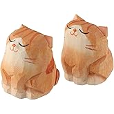 couponhub Wooden Orange Cat Statue Decoration, 1.4 "Handmade Wooden Cat Unique Art Carving Decoration,Collection Statue (Orange Cat)(2 pcs)