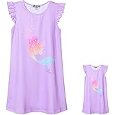Jxstar Matching Girls&Doll Nightgowns Pajamas Princess Sleepwear Flutter Sleeve Night Dresses
