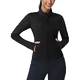 MIER Womens Workout Jackets Full Zip Up Cropped Slim Fit Lightweight Athletic Running Track Gym Tops, Thumb Holes & Pockets