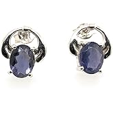 Natural Iolite 925 Solid Sterling Silver Earrings 11mm