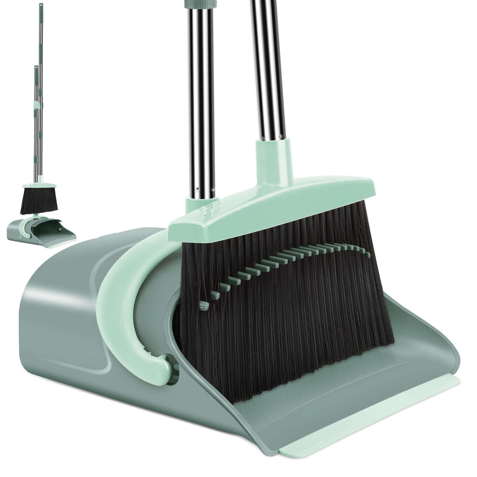 Photo 1 of **USED** Broom and Dustpan Set for Home, Dust pan with Long Handle, Broom with Dustpan Combo Set, for Home Kitchen Room Office Lobby Floor Use Upright Stand Up Sweeping (Gray&Green)