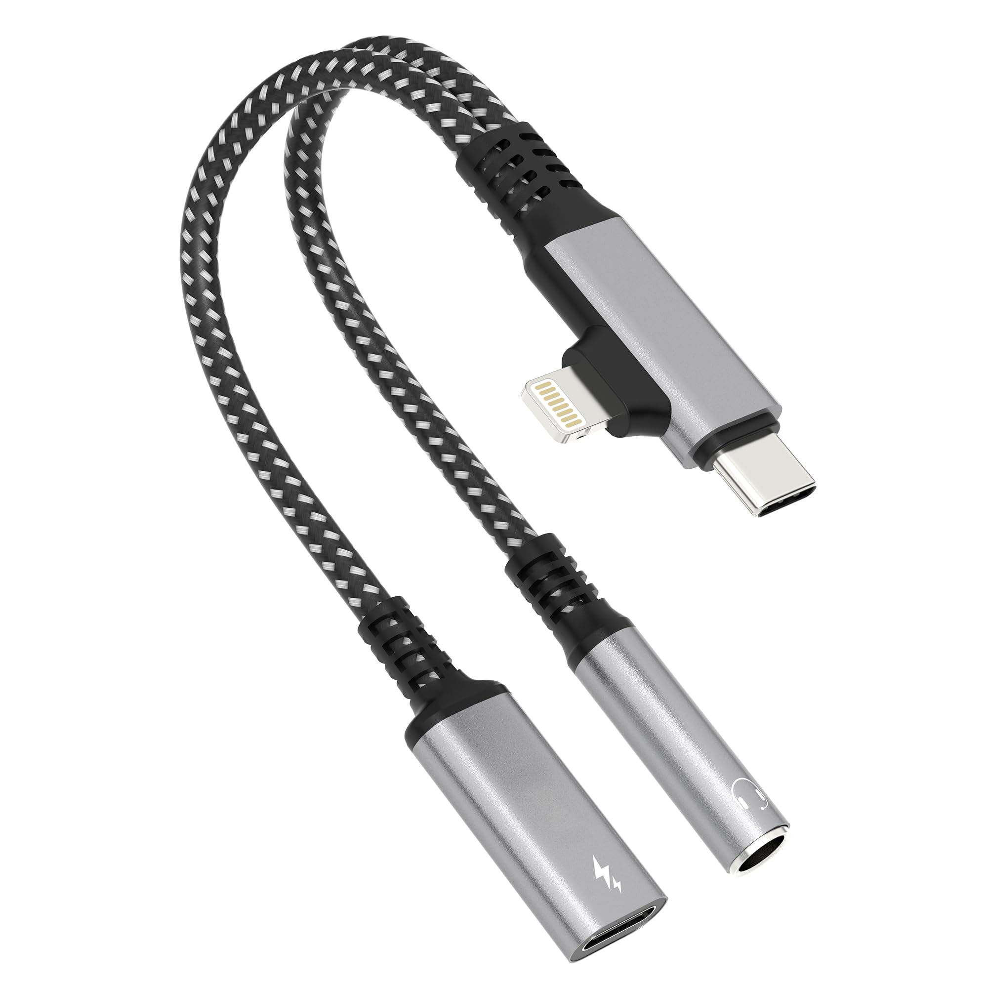 Photo 1 of Lightning and USB C to 3.5mm Headphone and Charger Adapter, 2-in-2 iPhone & Type C to Aux Audio Jack with PD 60W Fast Charging Dongle Cable Cord for iPhone 16 15 14 13 Pro Max,Galaxy S24 S23,iPad