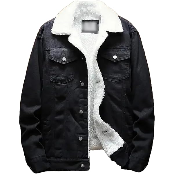 Men Bomber Jacket, Lapel Sherpa Fleece Lined Thicken Denim Jacket