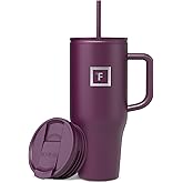 IRON °FLASK Co-Pilot Insulated Mug w/Straw & Flip Cap Lids - Cup Holder Bottle for Hot, Cold Drink - Leak-Proof - Water, Coffee Portable Travel Mug - Burgundy, 32 Oz