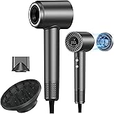 Hair Dryer, 150000 RPM Brushless Motor with 500M Negative Ions, Fast-Dry Lightweight Design, ThermoControl & Magnetic Nozzle/Diffuser, Low Noise Salon Blow Dryer for All Hair, Travel, Home