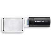 Eschenbach Mobilux LED Handheld Magnifier, 4X, 75 x 50 mm, 16D | Large rectangular PXM lens offers clear edge-to-edge viewing;attachable color LED filters, cover &amp; 2 AA batteries included