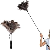 THARAHT Extendable Ostrich Feather Duster up to 16-47 inches Fluffy Feathers Long Handle Reusable for Cleaning Ceiling Fan Pendant lamp High Ceiling Blinds Furniture Feather Duster