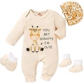 Sinhoon Newborn Baby Girl Romper Infant Letter Print Bodysuit Jumpsuit+Hat+Gloves+Socks 4Pcs Coming Home Clothes Outfit