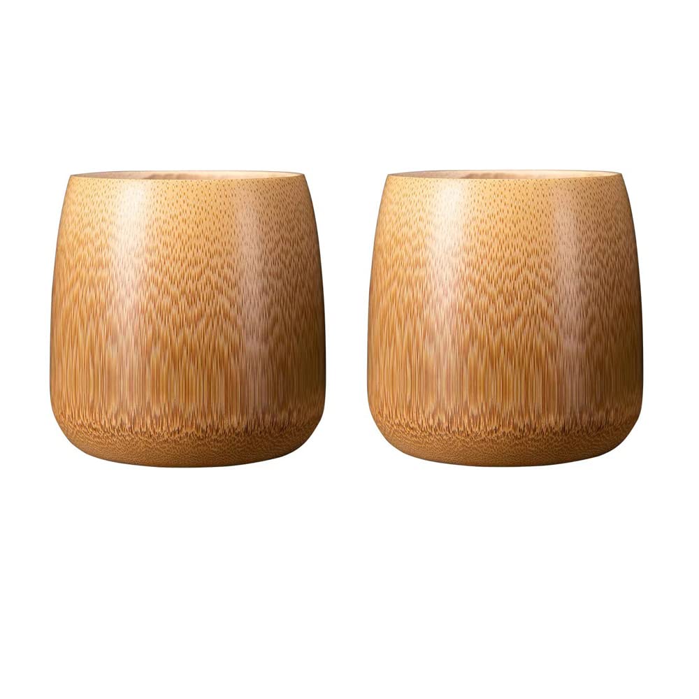 Aisimin 2 Pack Natural Bamboo Tea Cup Wood Cup Handmade Wooden Tea Mug Cup Portable Drinking Cup for Water Whiskey Milk Sake