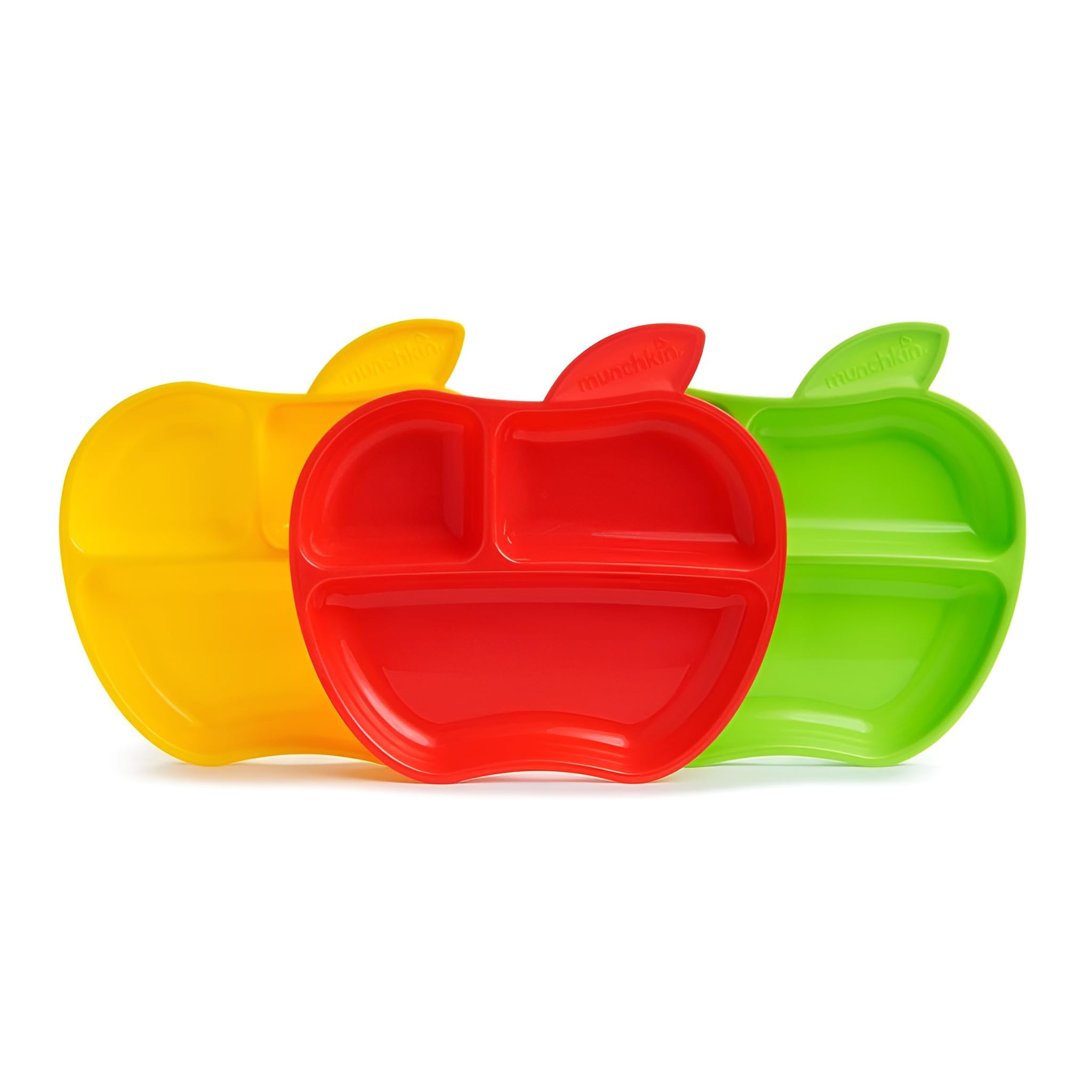 Munchkin Lil' Apple Kids Divided Plates, 3 Pack (Yellow, Red and Green)