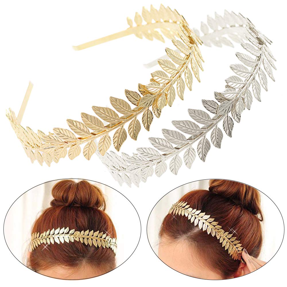 Leaf Headband Roman Goddess Crown Hair Band Boho Bridal Christmas Hair Hoop Women Girls Wedding Hairband Party Decoration Headdress Cosplay Costume Headwear Handmade Headpiece Hair Accessories 2 Pack