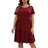 Nemidor Womens Plus Size Casual Ruffle Dress Short Sleeve Layered Swing Midi T Shirt Dress with Pocket