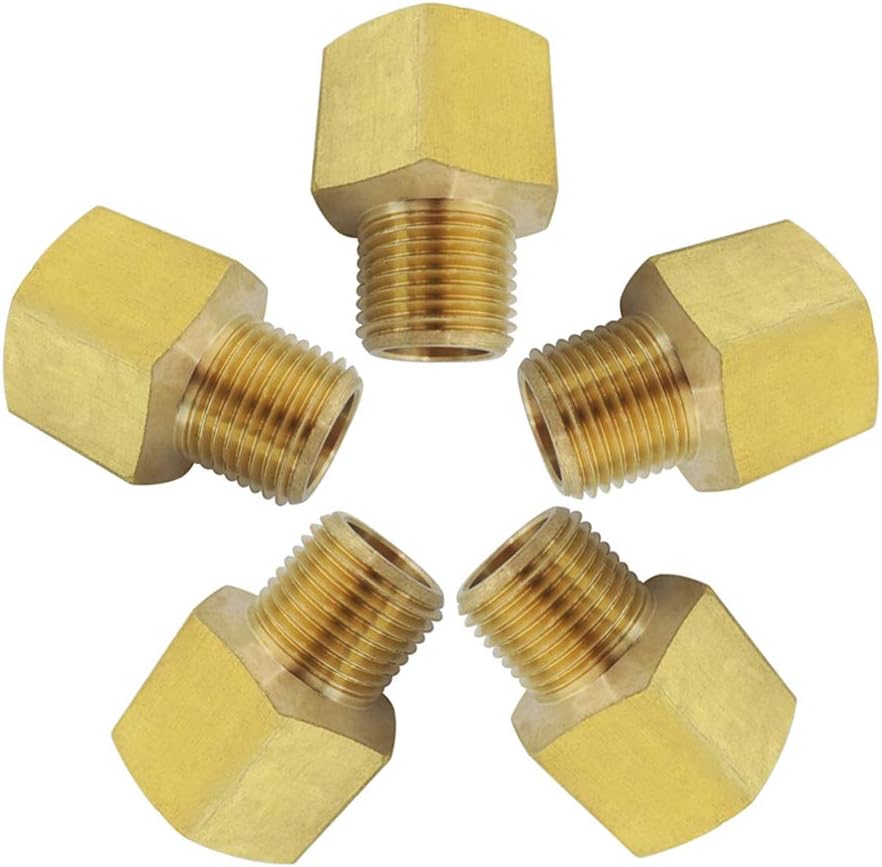 Brass Pipe Fitting Reducer Adapter 1/2-Inch Female Pipe x 1/4-Inch Male Pipe (5-pack)