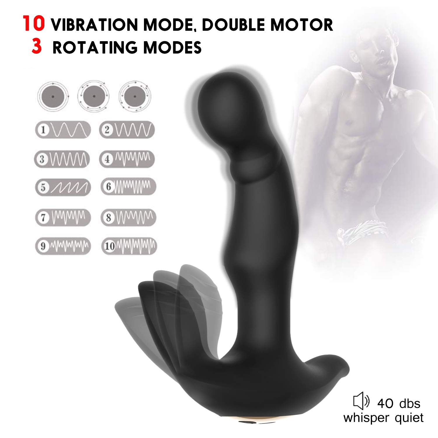 Prostata Vibratoren Massagegerät für Männer mit Doppeltem Motor 10 Vibrationsmodi und 4 Gang Drehung, James love Silikon Anal Butt Plug Vibrator Analdildo 100% Wasserdicht, Wiederaufladbar (Schwarz)