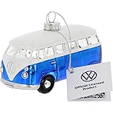 BRISA VW Collection - Volkswagen T1 Bulli Bus Glass Christmas Decoration & Decoration in Gift Box (1:40 Scale) (Blue)
