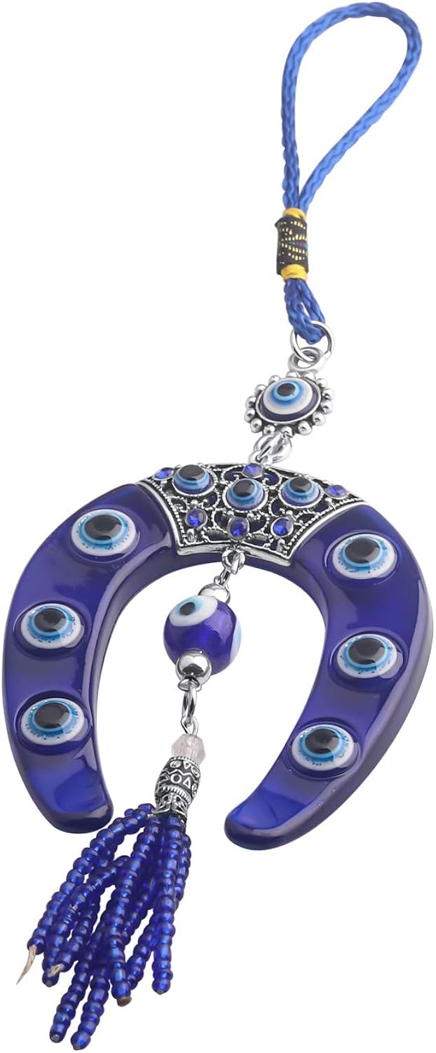 SEIRAA Lucky Evil Eye Hanging Pendant Horse Shoe for Protection Hanging Pendant Decoration for Car, Home and Office