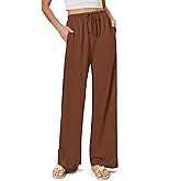 keriffe Summer Outfits Flowy Palazzo Pants for Women High Waisted Wide Leg Beach Casual Vacation Pants Trousers Pockets