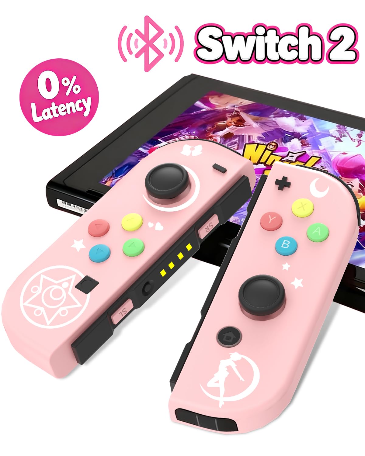 Photo 1 of ZEULKEX Switch Controller,Wireless Remote for Switch 2,OLED,Lite,L R Joypads Support 6-Axis Gyro,Wake-Up,Hall-Effect No Drift Joystick,Motion Control,Screenshot,Dual Vibration,Light Pink