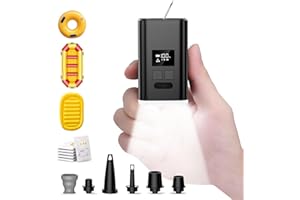 ZOPOM Portable Air Pump for Inflatables, 5X Air Mattress Pump with LED Display & Camping Light, USB Rechargeable Electric Mini Air Pump Inflate Deflate for Pool Floats, Vacuum Storage Bags