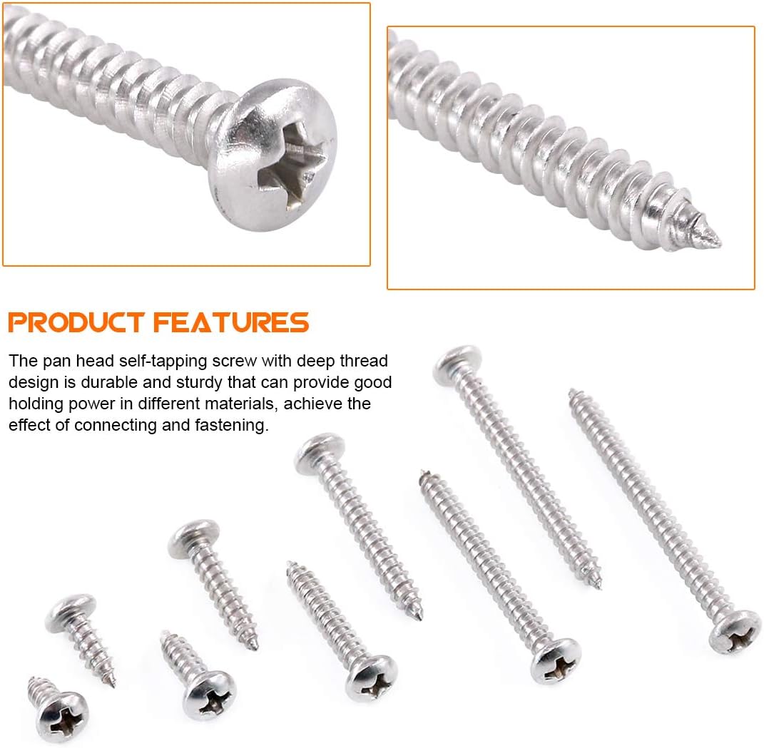 Rustark 210Pcs M3.5 304 Stainless Steel Round Pan Head Phillips Cross Wood Screws Drive Self Tapping Drilling Screws Assortment Kit - Image 4