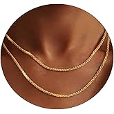 Tasiso Herringbone Choker Necklace Set Double Layer Snake Chain Herringbone Chain Necklace Layering Necklace Set Cuban Chain Necklace for Women