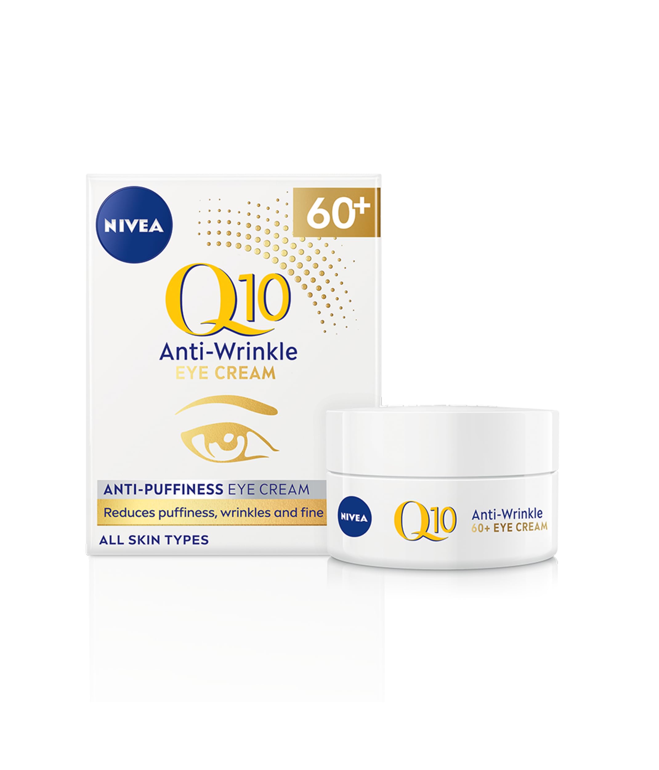 NIVEA Q10 60+ Anti-Puffiness Eye Cream (20ml), Anti-Wrinkle Eye Cream with Triple Strength Formula Made with Q10, Rose Petal Oil, and Calcium, Designed for 60+ Skin