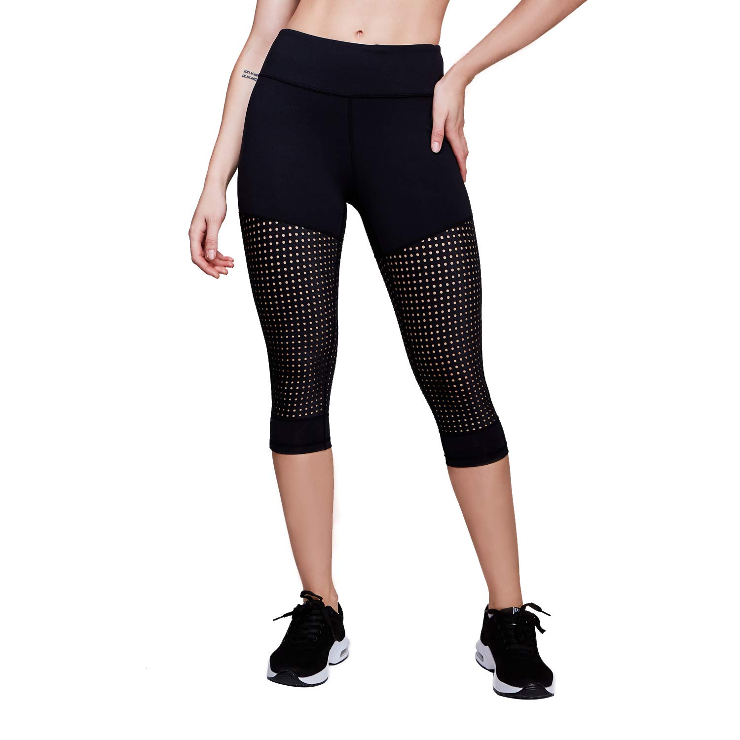 Matymats Women\'s High Waist Yoga Capri Pants Tummy Control Workout Running Crop Leggings Inner Pockets