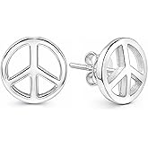 AeraVida Peace Sign Sterling Silver Stud Earrings for Women – 7mm or 8mm Round .925 Silver Push Back Studs – Hypoallergenic Minimalist Punk Symbol Jewelry