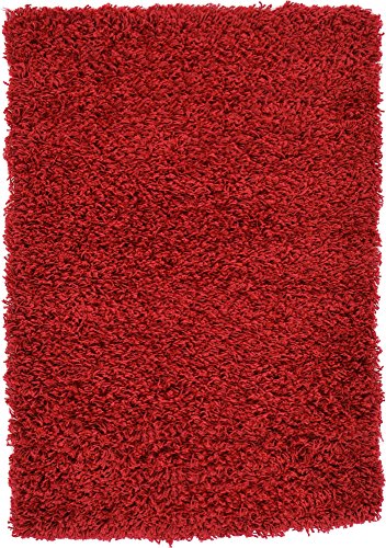 Unique Loom Solo Solid Shag Collection Modern Plush Cherry Red Area Rug (2' x 3')